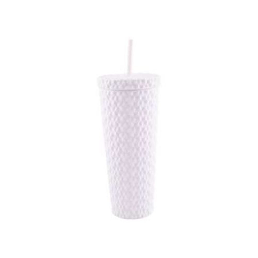 Holiday Time Tumbler Unisex White Studded Matte Honeycomb W/ Straw 24 OZ